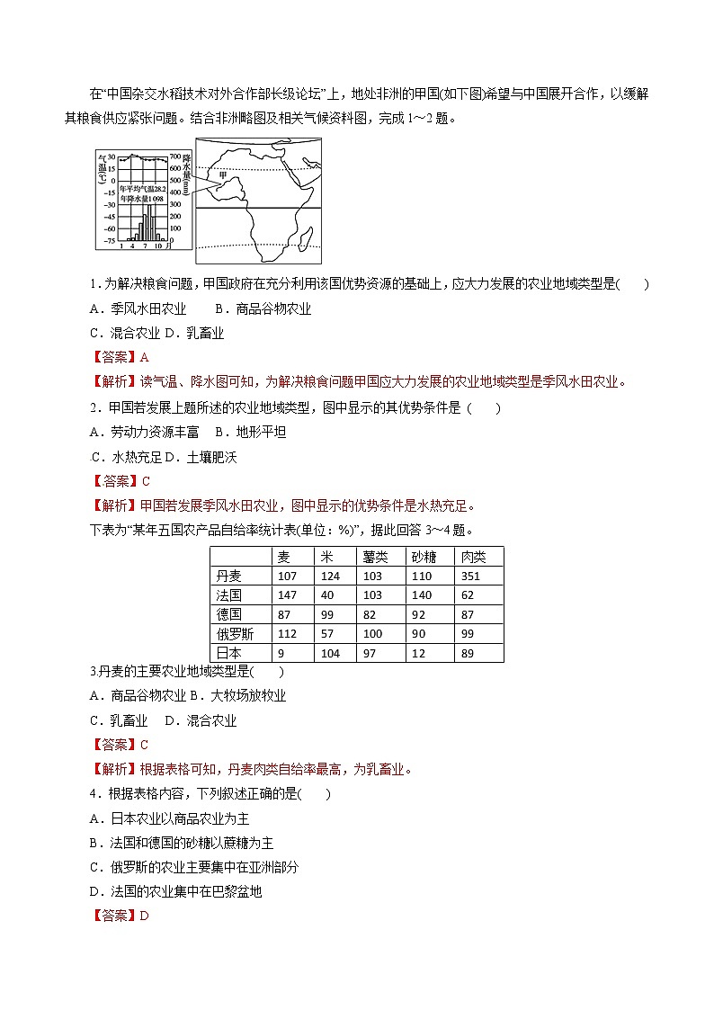 2019届  二轮复习 专题23 主要农业地域类型（题型专练）-2019年高考地理热点题型和提分秘籍  作业（全国通用） Word版含解析01