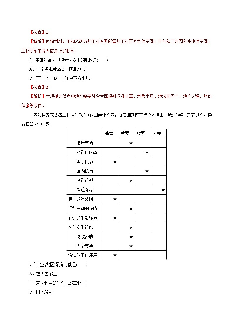 2019届  二轮复习 专题25 工业地域的形成和工业区（题型专练）-2019年高考地理热点题型和提分秘籍作业 （全国通用） Word版含解析03