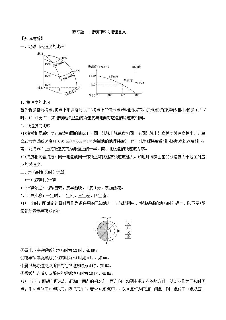 2019届 二轮复习 微专题1.4 地球自转的地理意义  学案 （全国通用） Word版含解析01