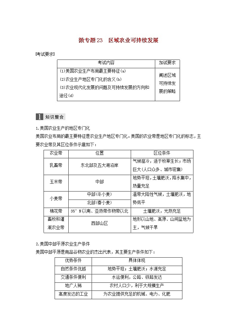 2019届 二轮复习 专题六区域产业活动微专题23区域农业可持续发展 学案（浙江选考）Word版01