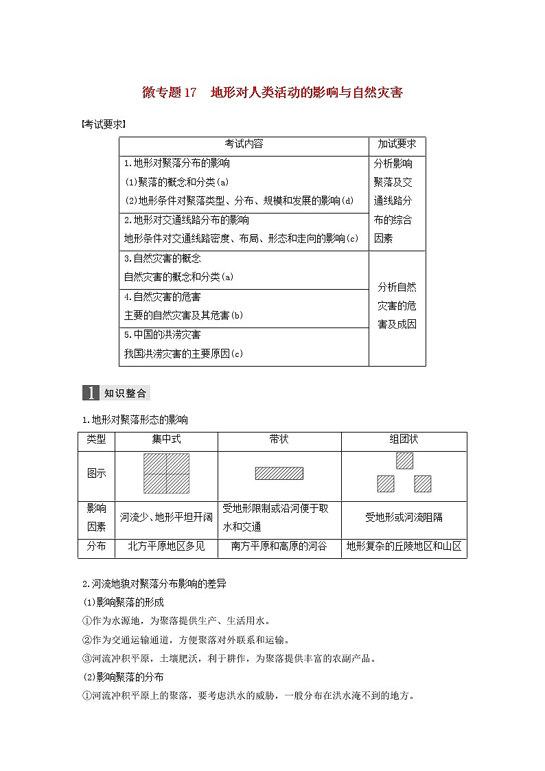 2019届  二复习  专题四自然地理规律与人类活动微专题17地形对人类活动的影响与自然灾害学案（浙江选考）Word版01