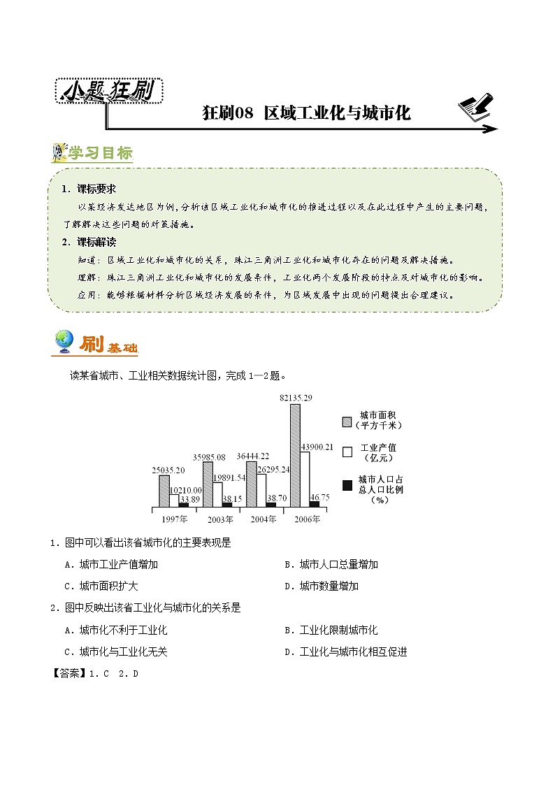 2019届  二轮复习  狂刷08 区域工业化与城市化  作业（全国通用） Word版含解析 练习01