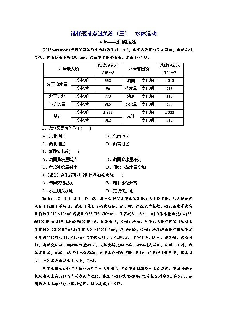 2019届  二轮复习 ：选择题考点过关练（三）  水体运动 作业（全国通用）Word版含解析01
