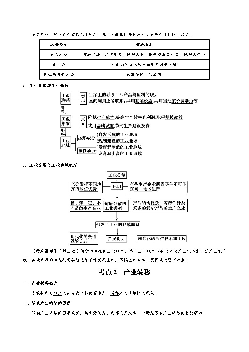 2019届  二轮复习 冲刺09 工业地域与产业转移-《艺考生文化课高分冲刺》学案（全国通用） Word版含解析03
