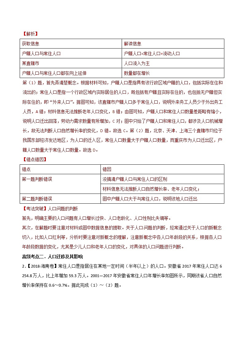 2019届  二轮复习 专题06 人口与城市 学案 （全国通用）  Word版含解析03