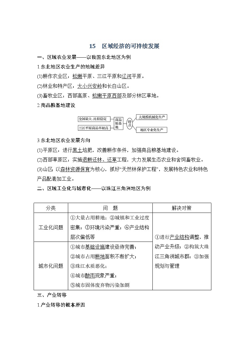 2019届  二轮复习：第四部分 考前冲刺记忆 15区域经济的可持续发展 学案（全国通用） Word版含答案01