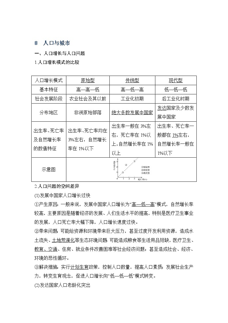2019届 二轮 复习 ：第四部分 考前冲刺记忆 8人口与城市学案（全国通用） Word版含答案01
