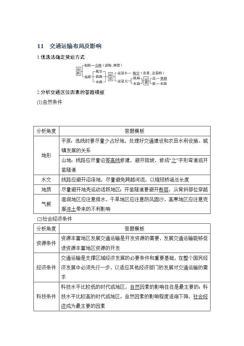 2019届 二轮 复习 ：第四部分 考前冲刺记忆 11交通运输布局及影响 学案（全国通用）  Word版含答案01