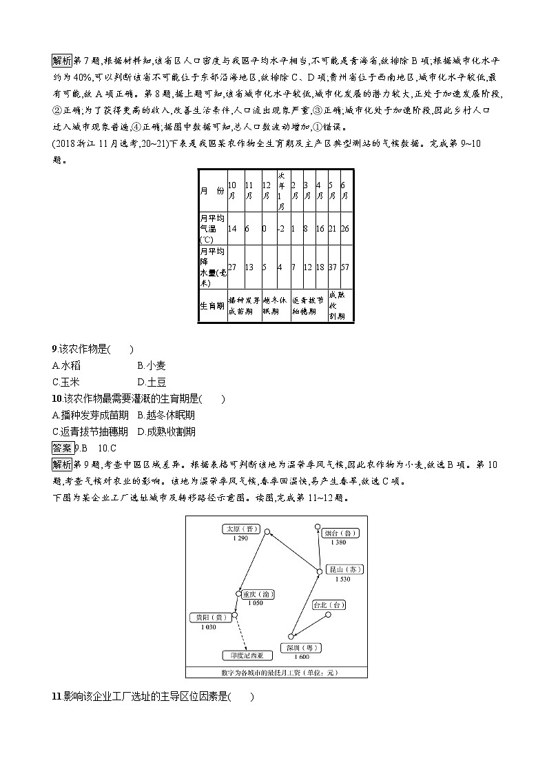 2019版地理浙江选考大二轮复习练习：专题八 区域地理环境与人类活动 专题训练八（通用版）03