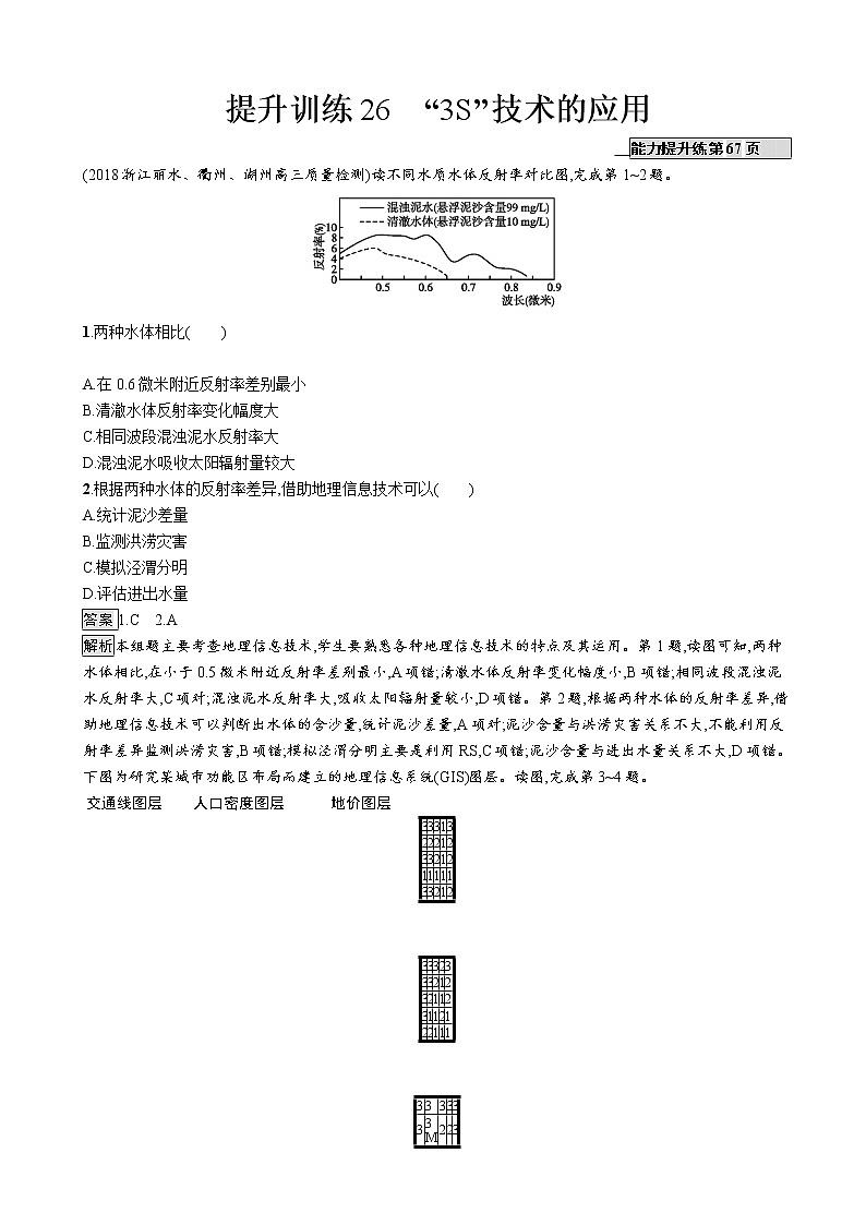 2019版地理浙江选考大二轮复习作业：专题九 区域可持续发展 提升训练26“3S”技术的应用（浙江版）01