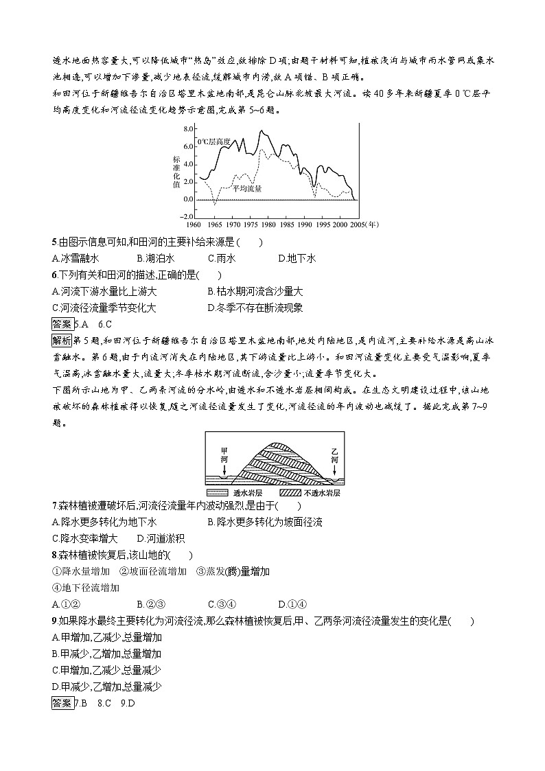 2019版地理浙江选考大二轮复习作业：专题四 水循环与洋流 提升训练12水循环与河流特征（浙江版）02