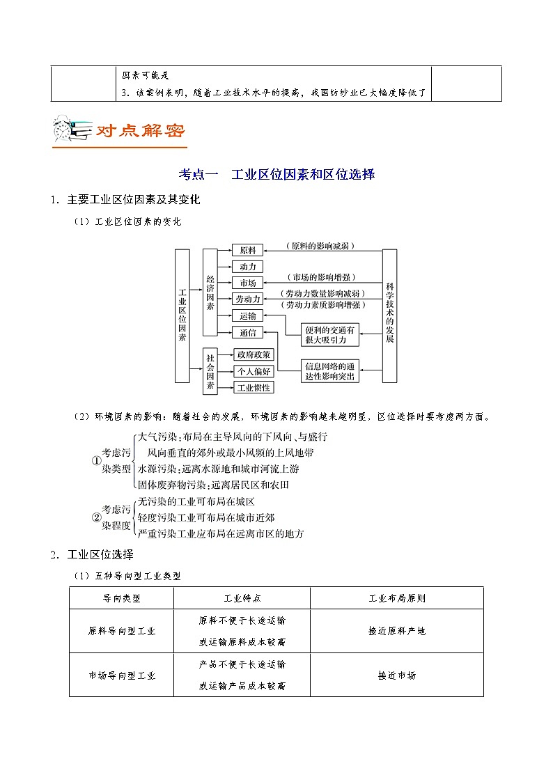 2019届   二轮复习 解密10 工业地域与产业转移-备战2019年高考地理之高频考点解密学案(全国通用 ) Word版含解析03