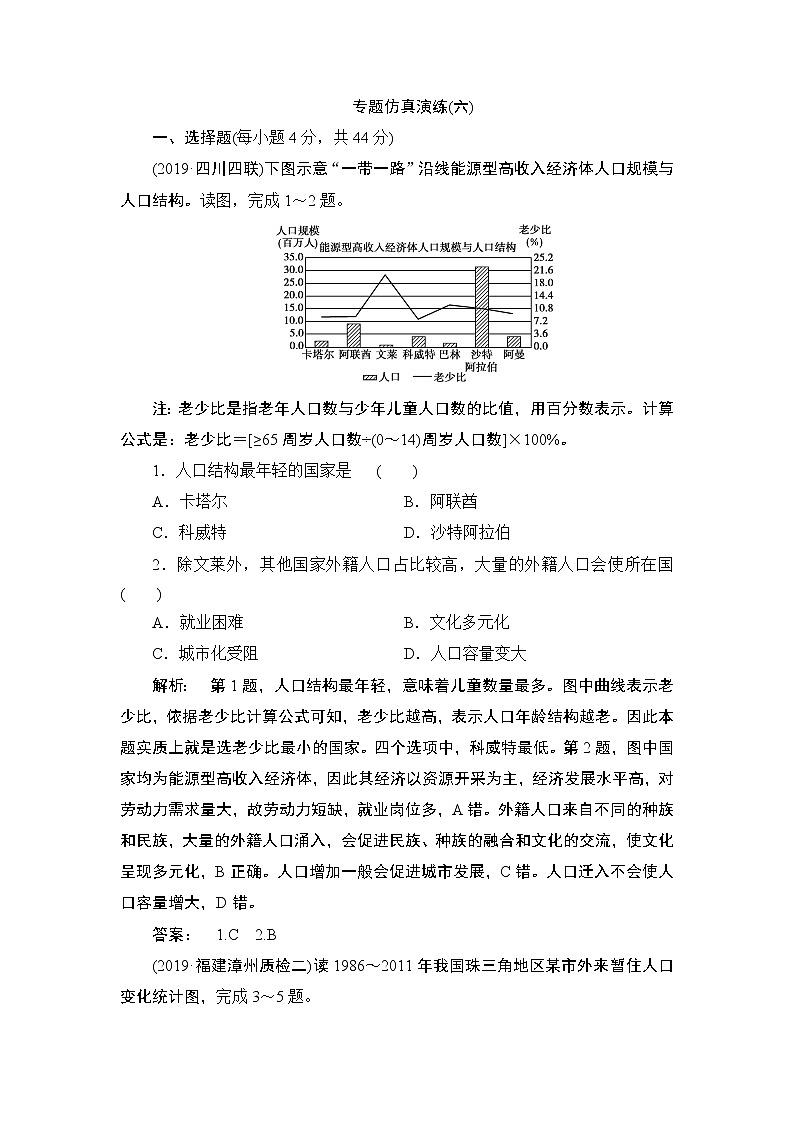 2020届二轮 专题六 人口、城市与交通 仿真演练01