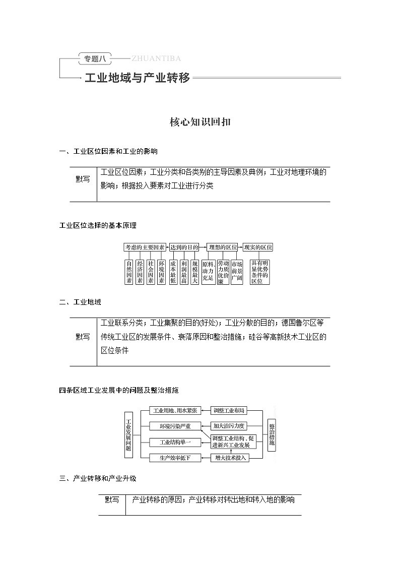 2020届《考前三个月》二轮复习教案：专题八　工业地域与产业转移01