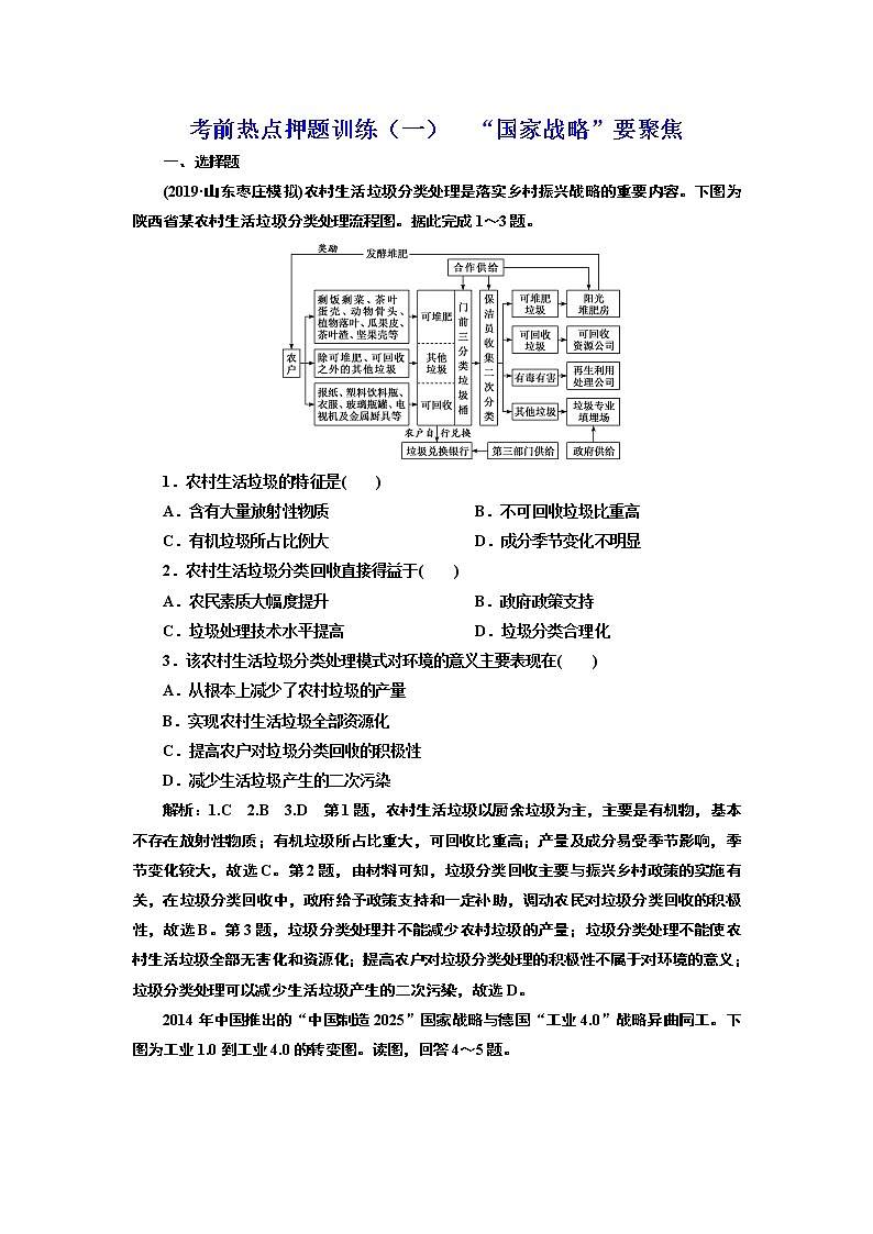 2020届二轮 考前热点押题训练（一）  “国家战略”要聚焦01