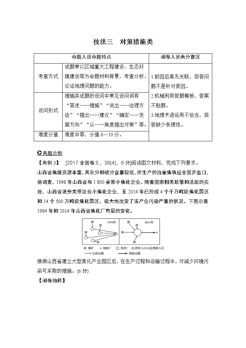 2020届《创新设计》高考地理二轮复习：技法三 对策措施类 试卷01