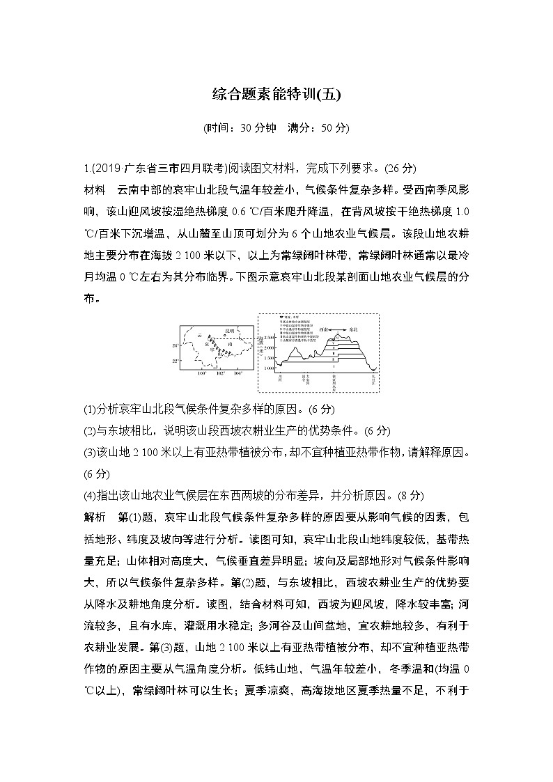 2020届《创新设计》高考地理二轮复习：综合题素能特训（五）01