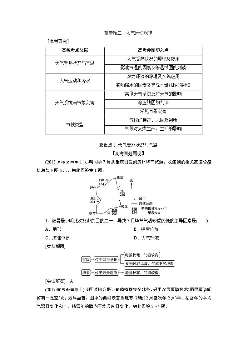 2020届 高考地理二轮考前复习方略　微专题二　大气运动规律  课标版学案 Word版含解析01