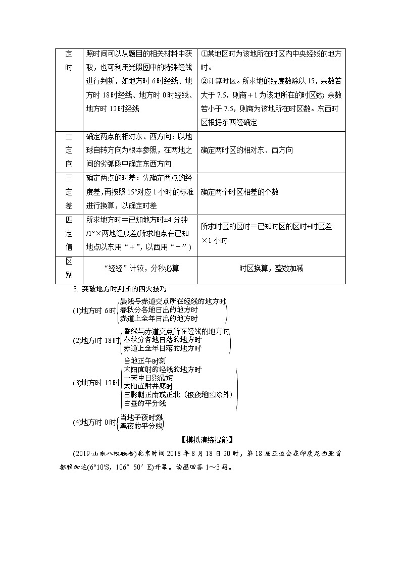 2020届 高考地理二轮考前复习方略　微专题一　地球运动规律（ 课标版 ） 学案Word版含解析03