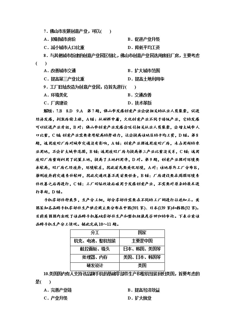 2020高考地理微专题突破 专题过关检测（十五） 区域工业发展与产业转移  （通用） 作业Word版含解析03