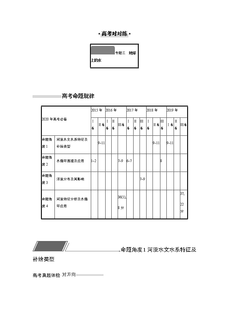 2020届  通用版 二轮对对练：专题三地球上的水  作业Word版含解析01