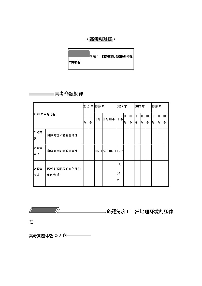 2020届  通用版 二轮对对练：专题五自然地理环境的整体性与差异性  作业Word版含解析01