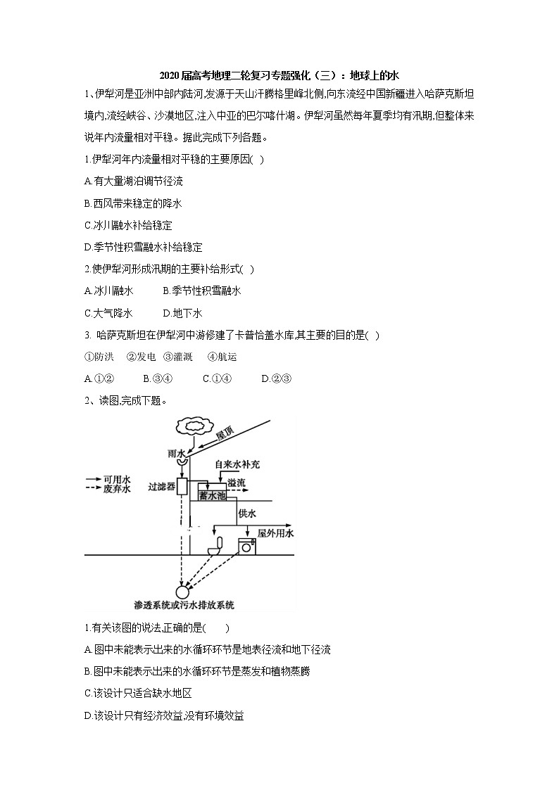 2020届  通用版 高考地理二轮复习专题强化：（三）地球上的水  作业 Word版含答案01