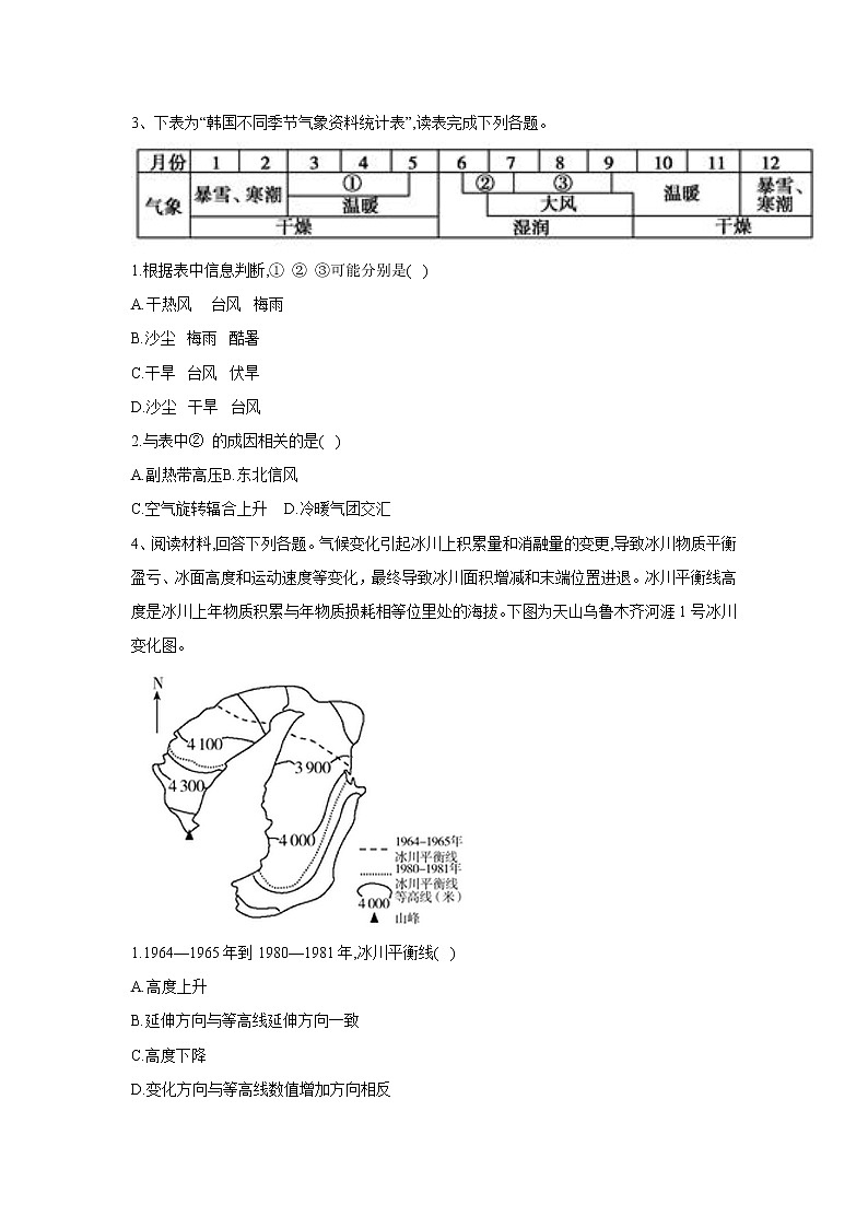 2020届  通用版 高考地理二轮复习专题强化：（二）地球上的大气  作业 Word版含答案02