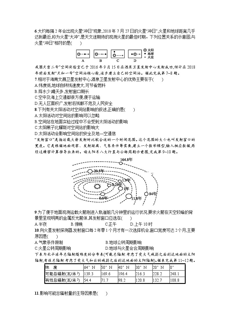 2020届  中国版二轮总复习课时训练：3 宇宙中的地球、太阳对地球的影响和地球的圈层结构  作业Word版含答案02