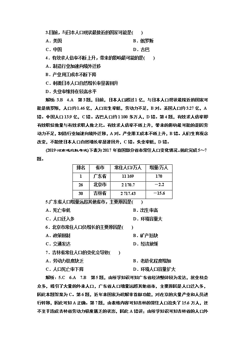2020届 二轮复习 微专题突破专题过关检测（十二） 人 口  作业  Word版含解析02