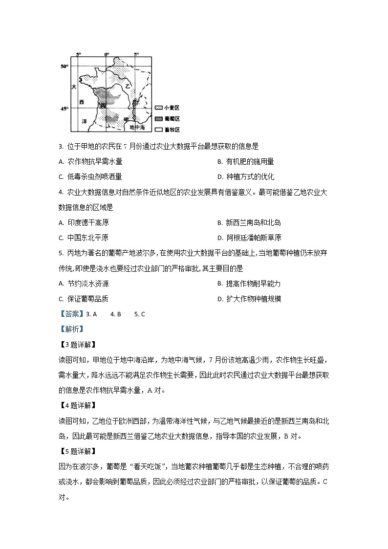 河北省唐山市2020届高三摸底考试文科综合地理试题02
