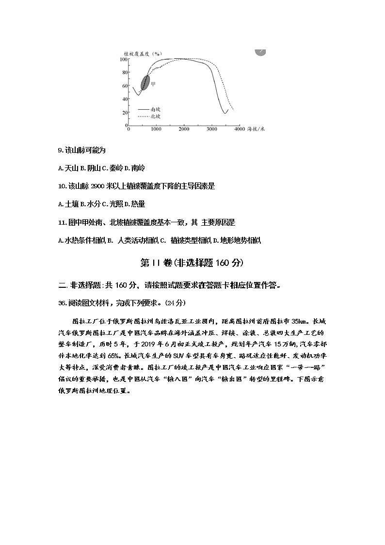 江西省南昌市师大附中2020届高三三模文综地理试题03