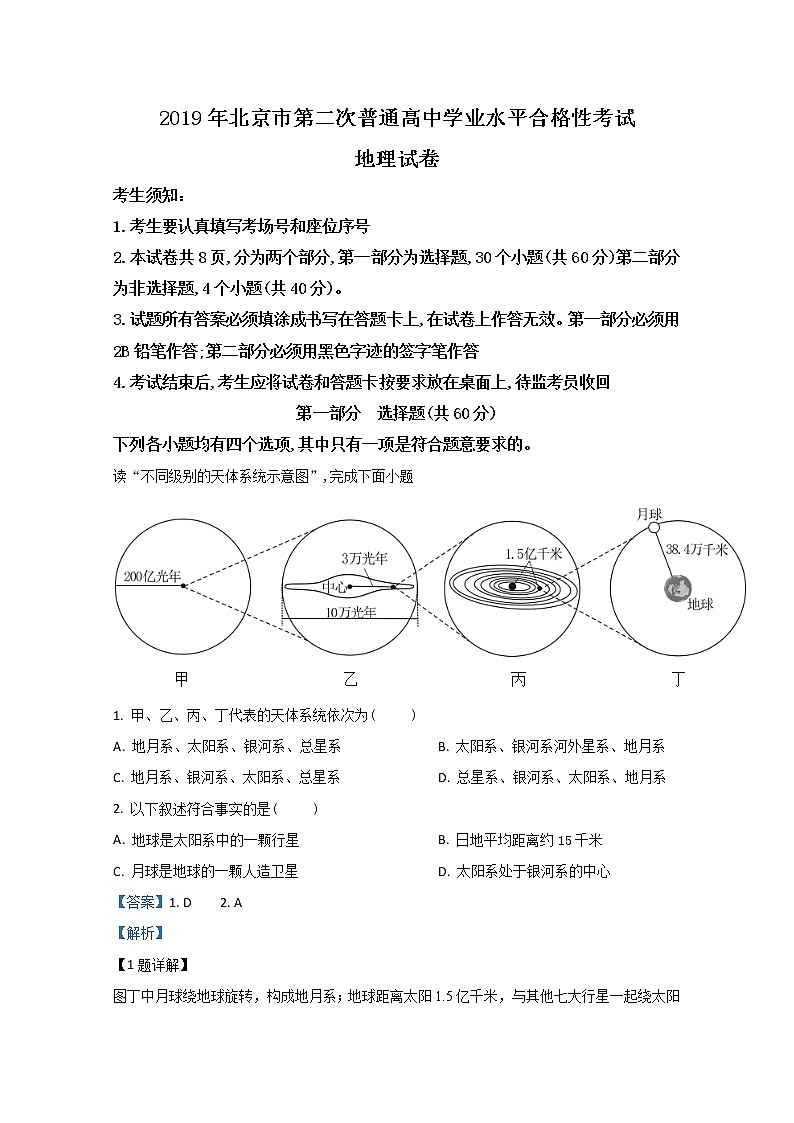 北京市2020届高三普通高中学业水平合格性考试地理试题01
