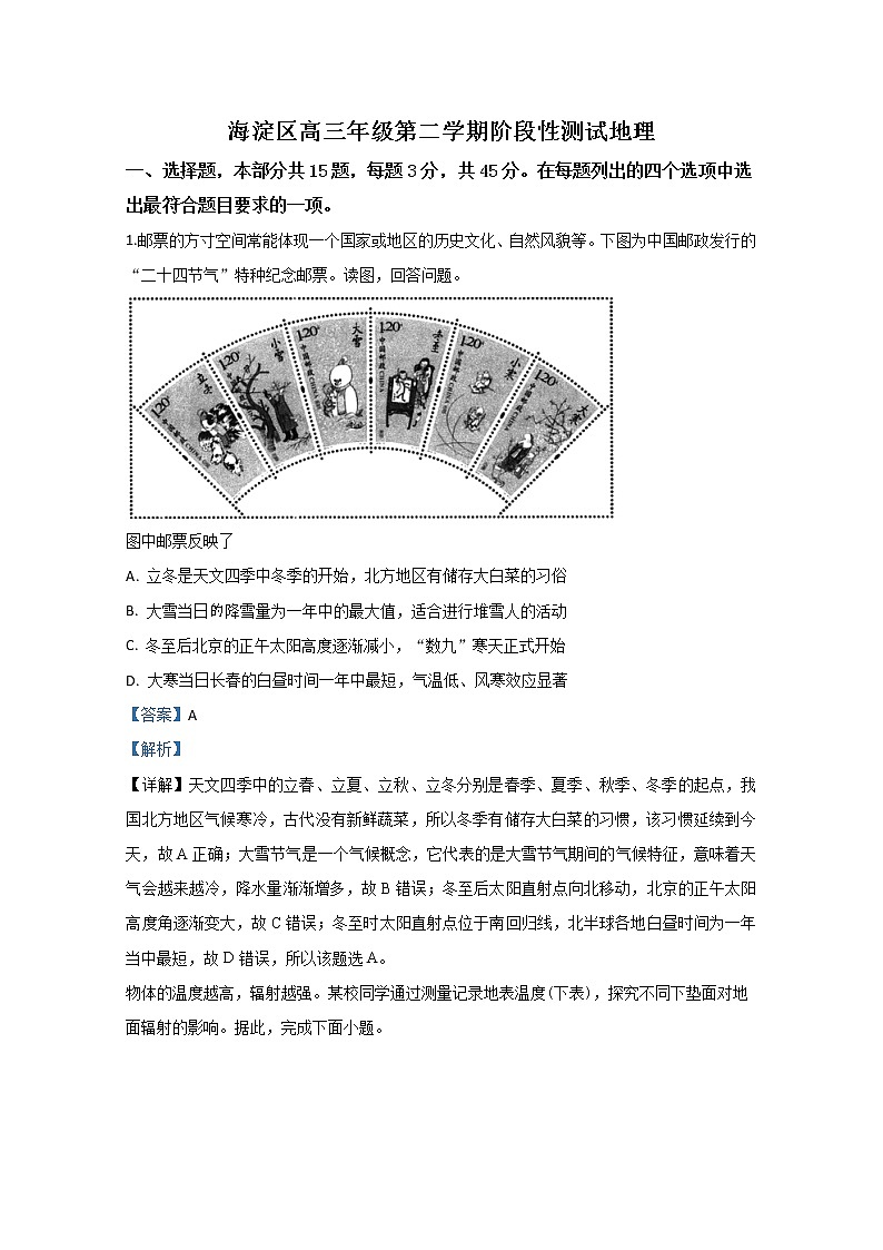 北京市海淀区2020届高三高考一模地理试题01