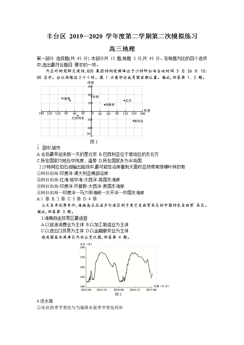 北京市丰台区2020届高三下学期综合练习（二）地理试题01