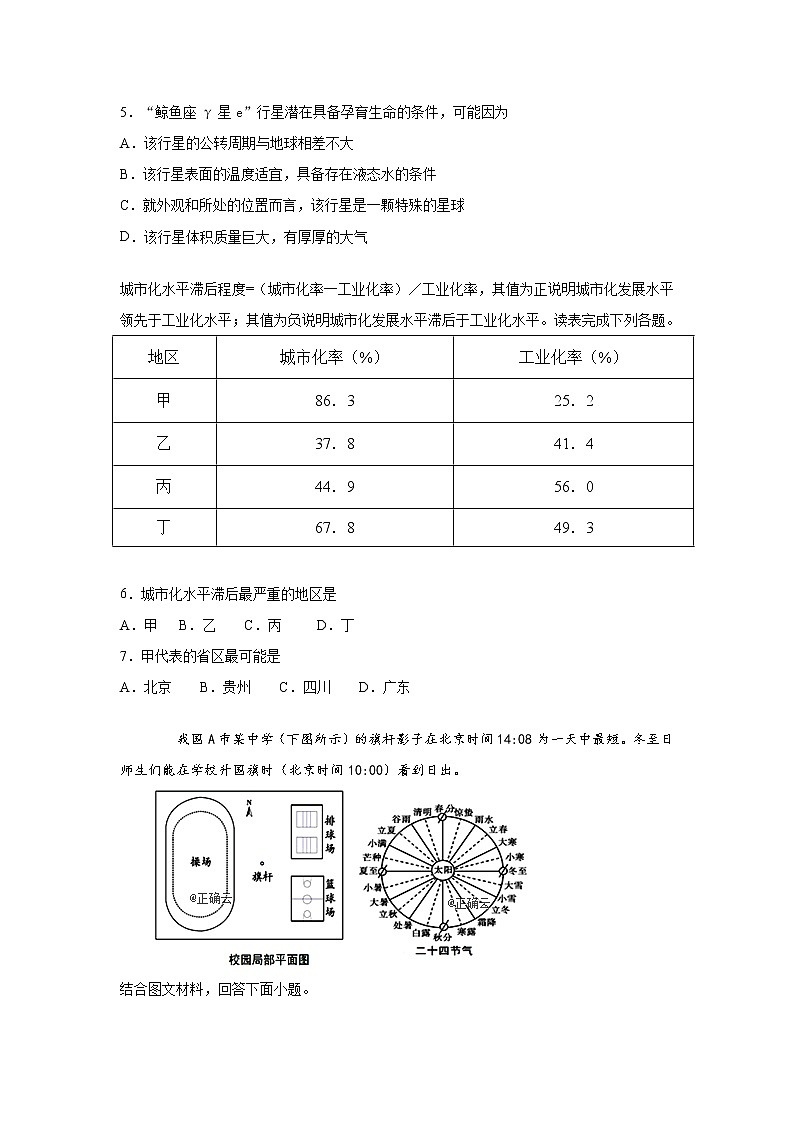 河南省开封市铁路中学2020高三下学期模拟考试地理试卷第2页