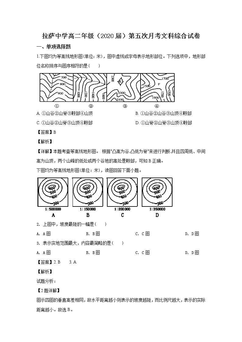 2018-2019学年西藏自治区拉萨中学高二第五次月考文科综合地理试题 解析版01