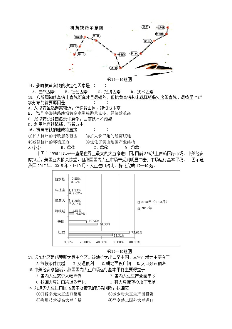 2018-2019学年浙江省“七彩阳光”新高考研究联盟高二下学期期中联考地理试题（Word版）03