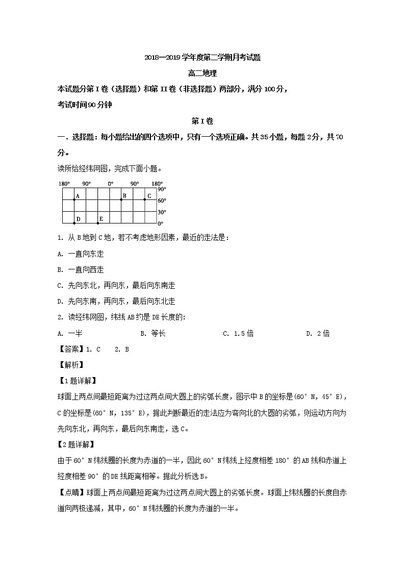 2018-2019学年山西省原平市范亭中学高二4月月考地理试题 解析版01