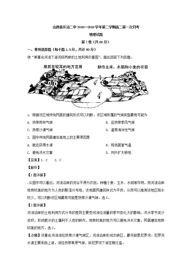 2018-2019学年山西省长治二中高二下学期第一次月考地理试题 解析版01