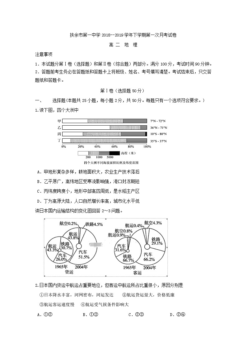 2018-2019学年吉林省扶余市第一中学高二下学期第一次月考地理试题 Word版01