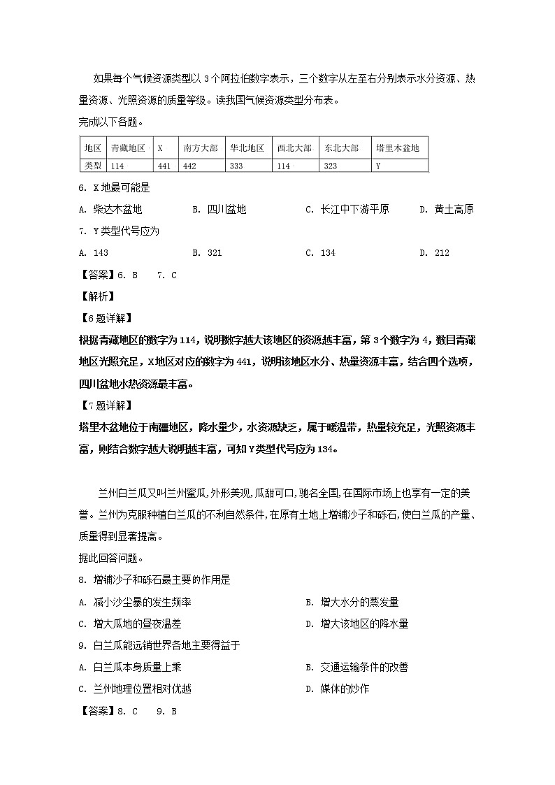 2018-2019学年吉林省蛟河市一中高二下学期第三次测试地理试题 解析版第3页
