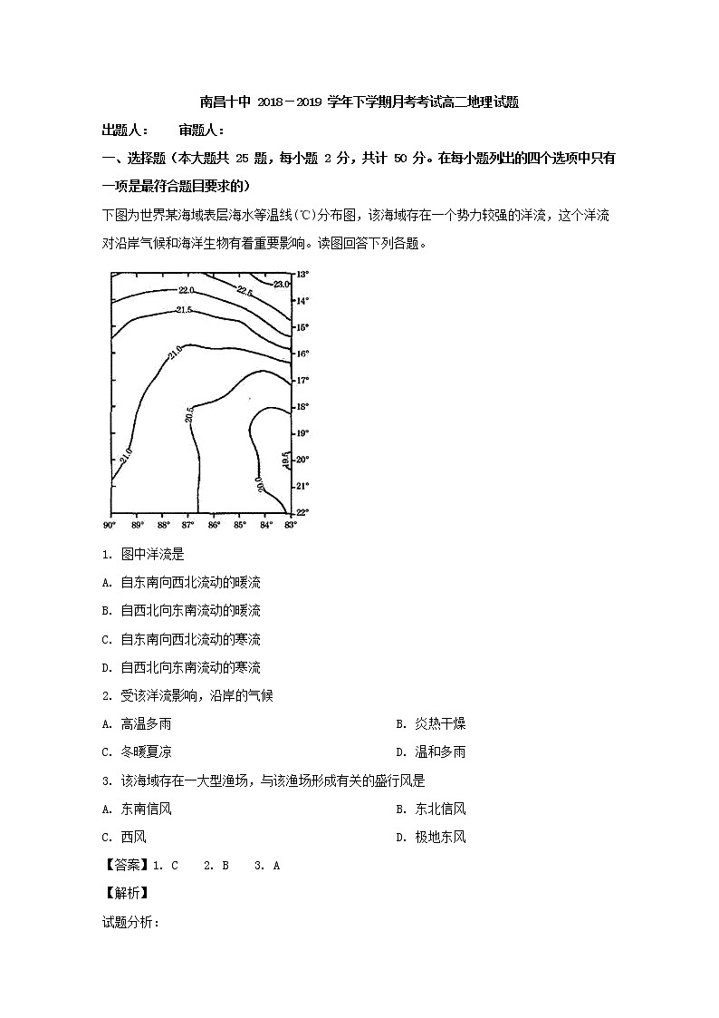 2018-2019学年江西省南昌市第十中学高二下学期第二次月考地理试题 解析版01