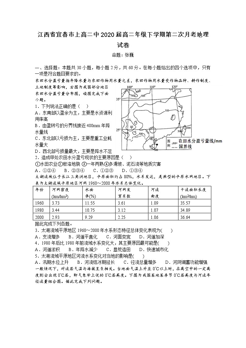 2018-2019学年江西省宜春市上高二中高二下学期第二次月考试题 地理 Word版01