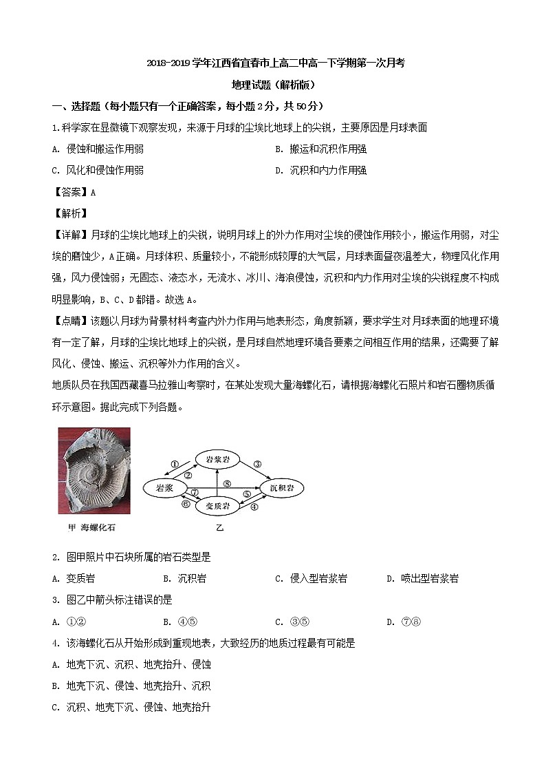 2018-2019学年江西省宜春市上高二中高一下学期第一次月考地理试题（解析版）01