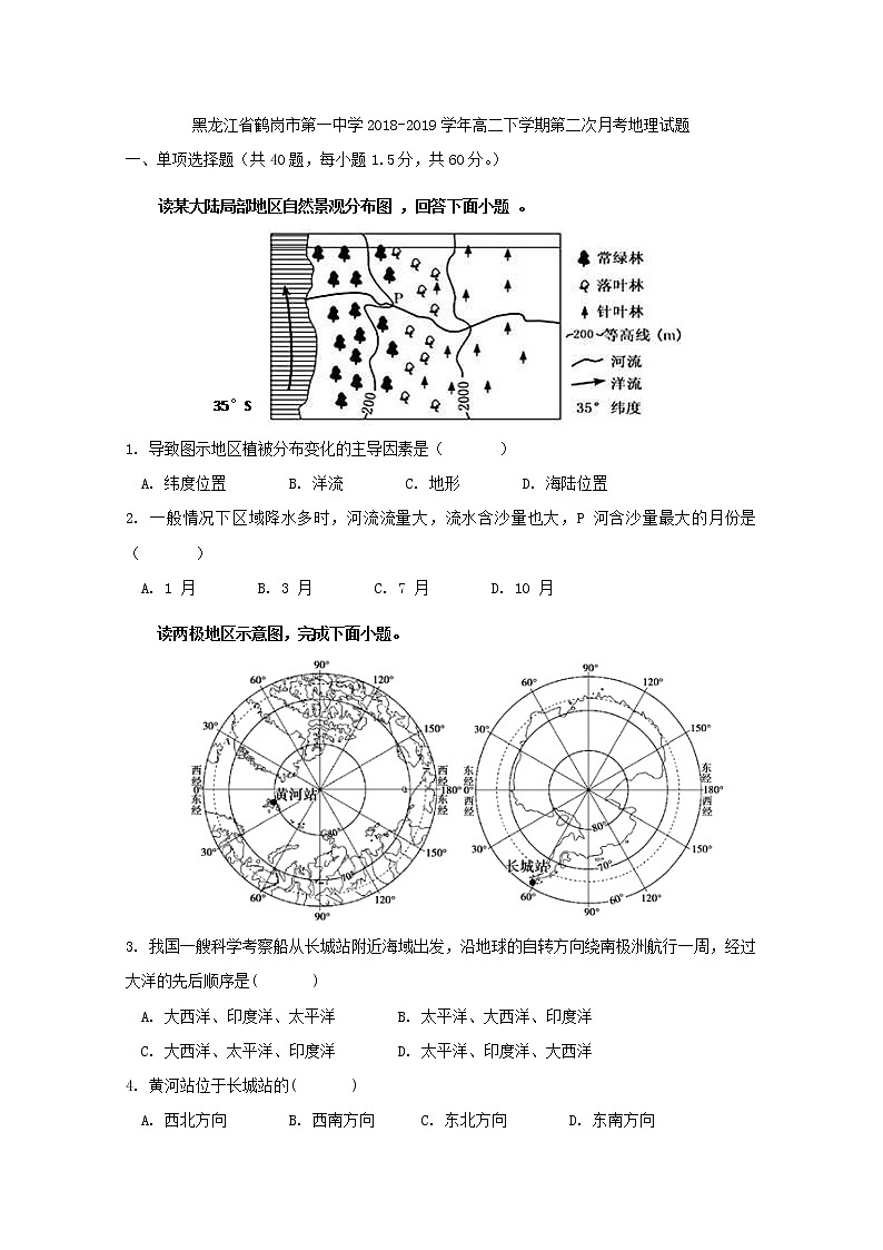 2018-2019学年黑龙江省鹤岗市第一中学高二下学期第二次月考地理试题 Word版01
