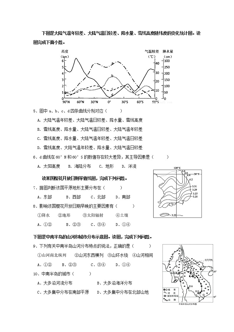 2018-2019学年黑龙江省鹤岗市第一中学高二下学期第二次月考地理试题 Word版02