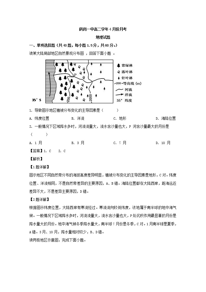 2018-2019学年黑龙江省鹤岗市第一中学高二下学期第二次月考地理试题 解析版01