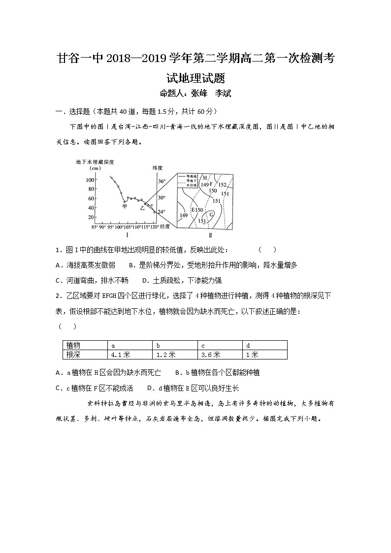 2018-2019学年甘肃省甘谷第一中学高二下学期第一次月考地理试题 解析版01
