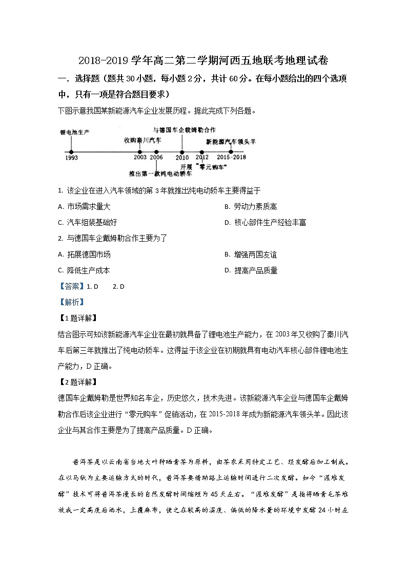 2018-2019学年甘肃省河西五地高二下学期联考地理试题 解析版01
